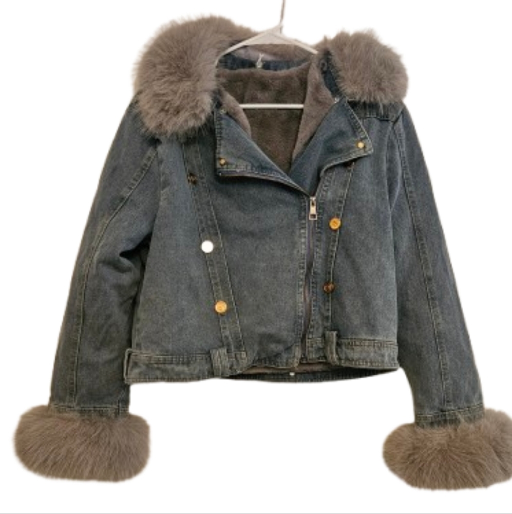 Bellezza Republic Short Denim Jacket, Faux fur
